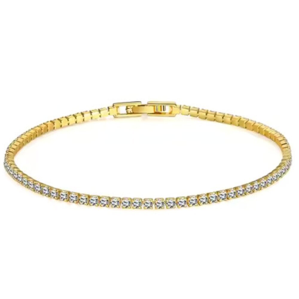 NEW 925 Sterling Silver 18K Gold Plated Zircon Tennis Bracelet